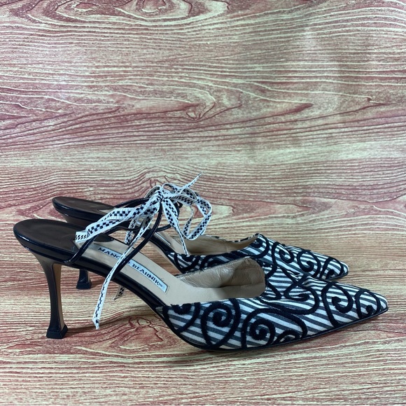 Manolo Blahnik Heels Black White 40 US 10 - Picture 3 of 8